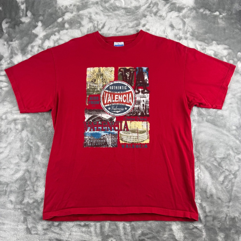 Safon Valencia Spain Souvenir Graphic T-Shirt Red Unisex Large Cotton Tee Y2K